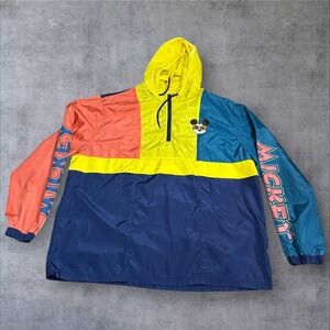 Disney Mickey Mouse Windbreaker Jacket Unisex 2XL Color Block Pullover 90s Retro